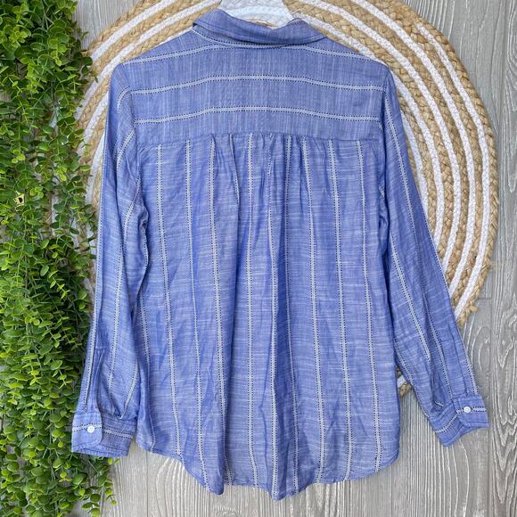 Lucky Brand Women's Button Down Shirt Stretch Striped Button Fly Blue Size M - Picture 6 of 10